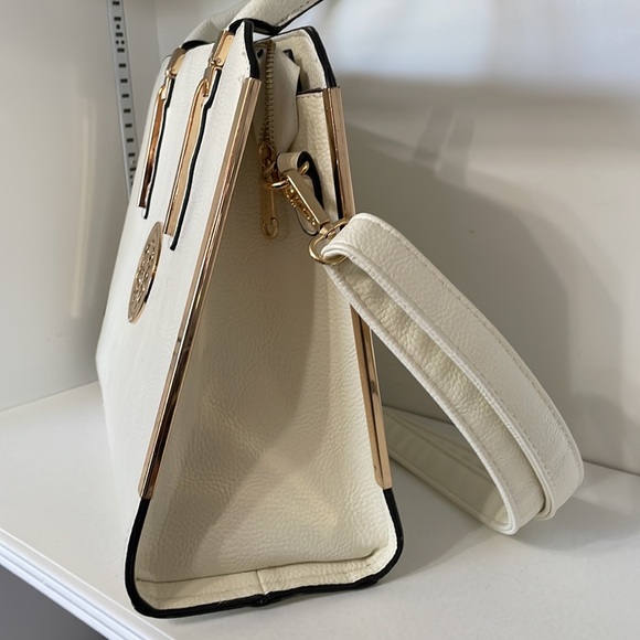 Dasein Women’s Bag Handbag Tote White with Gold Accents Pockets Organize - Picture 8 of 14